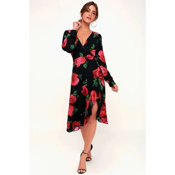 Lulus | Dresses | Nwt Lulus Magic Love Floral Print Wrap Midi Dress |  Poshmark